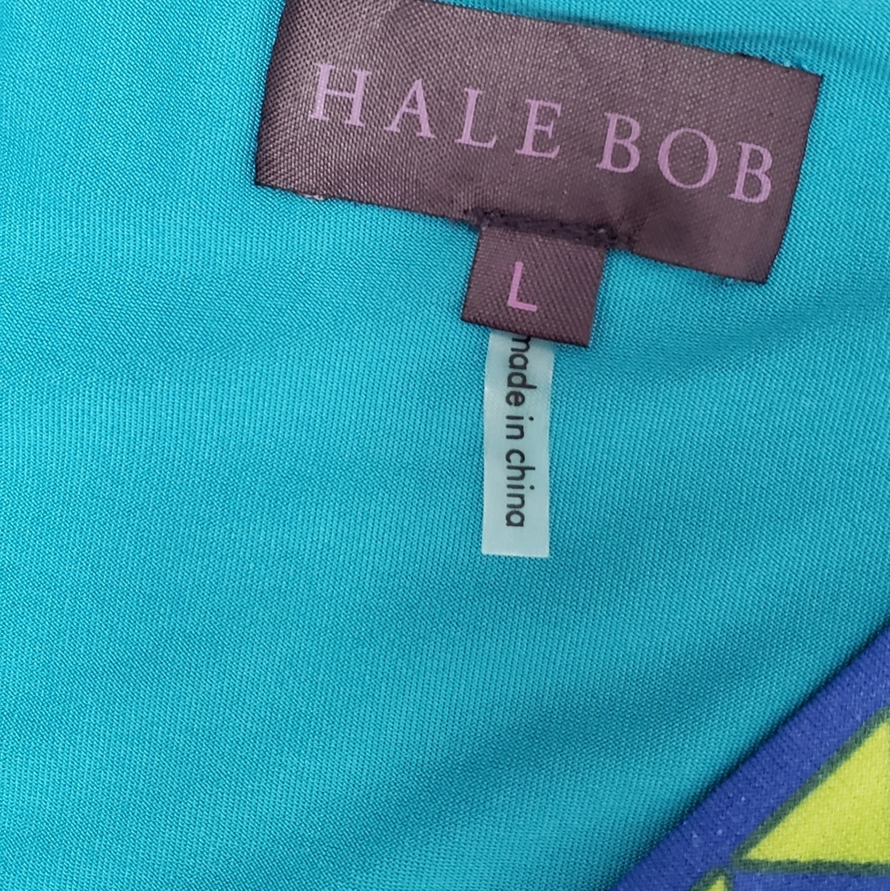 Hale Bob Blue & Aqua Printed Rare Crossback/Front Mini Dress Lining Large - Picture 2 of 8